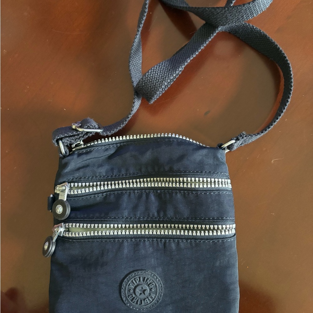 Kipling Black Crossbody Nylon Bag with Silver Zippers